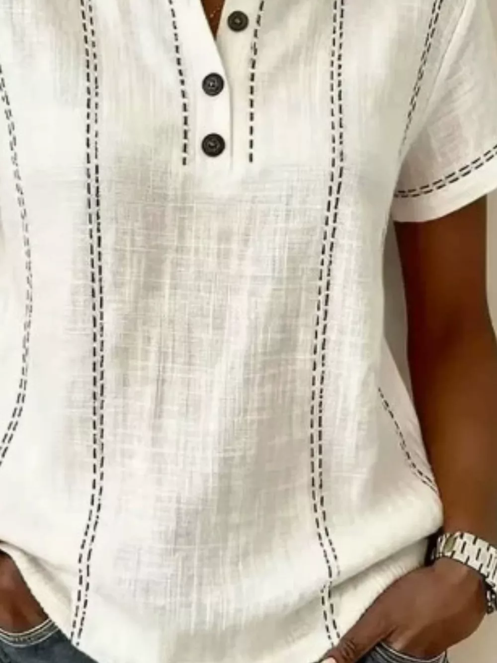 Full Size Button Detail Short Sleeve Blouse Plus Size, image 3