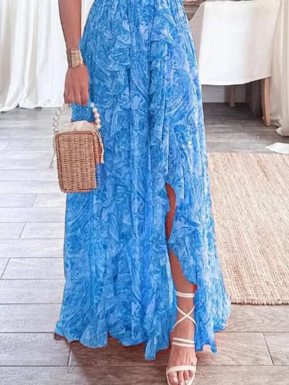 Full Size Ruffled Cutout V-Neck Maxi Dress Plus Size, image 4