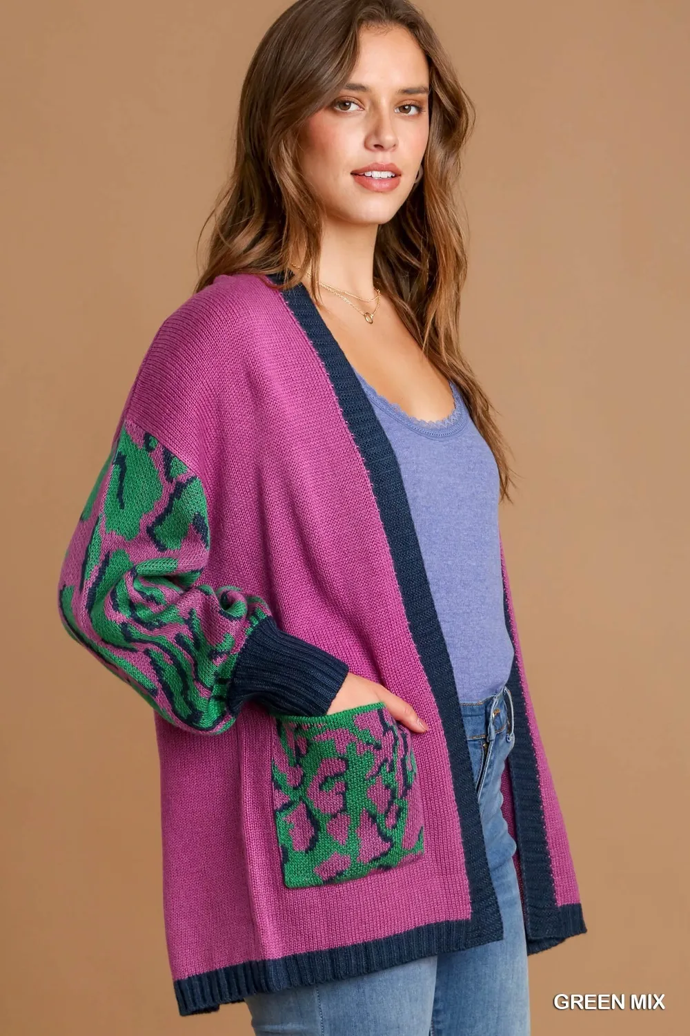 Animal Print Open Front Sweater Cardigan, image 2