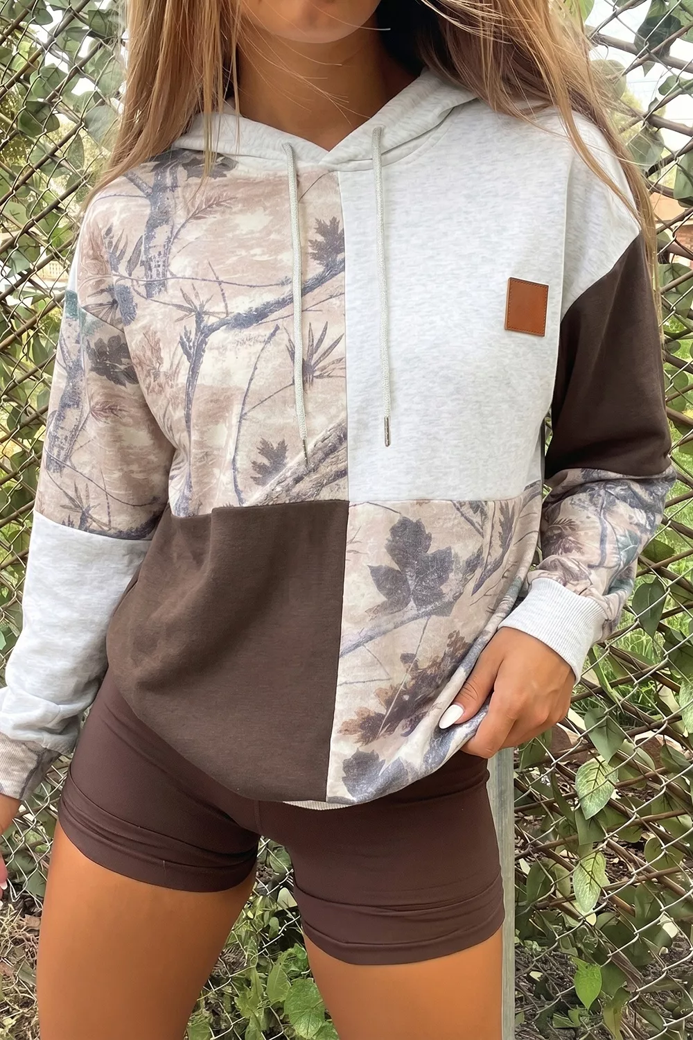 Multicolour Camo Print Drawstring Long Sleeve Western Style Hoodie, image 3