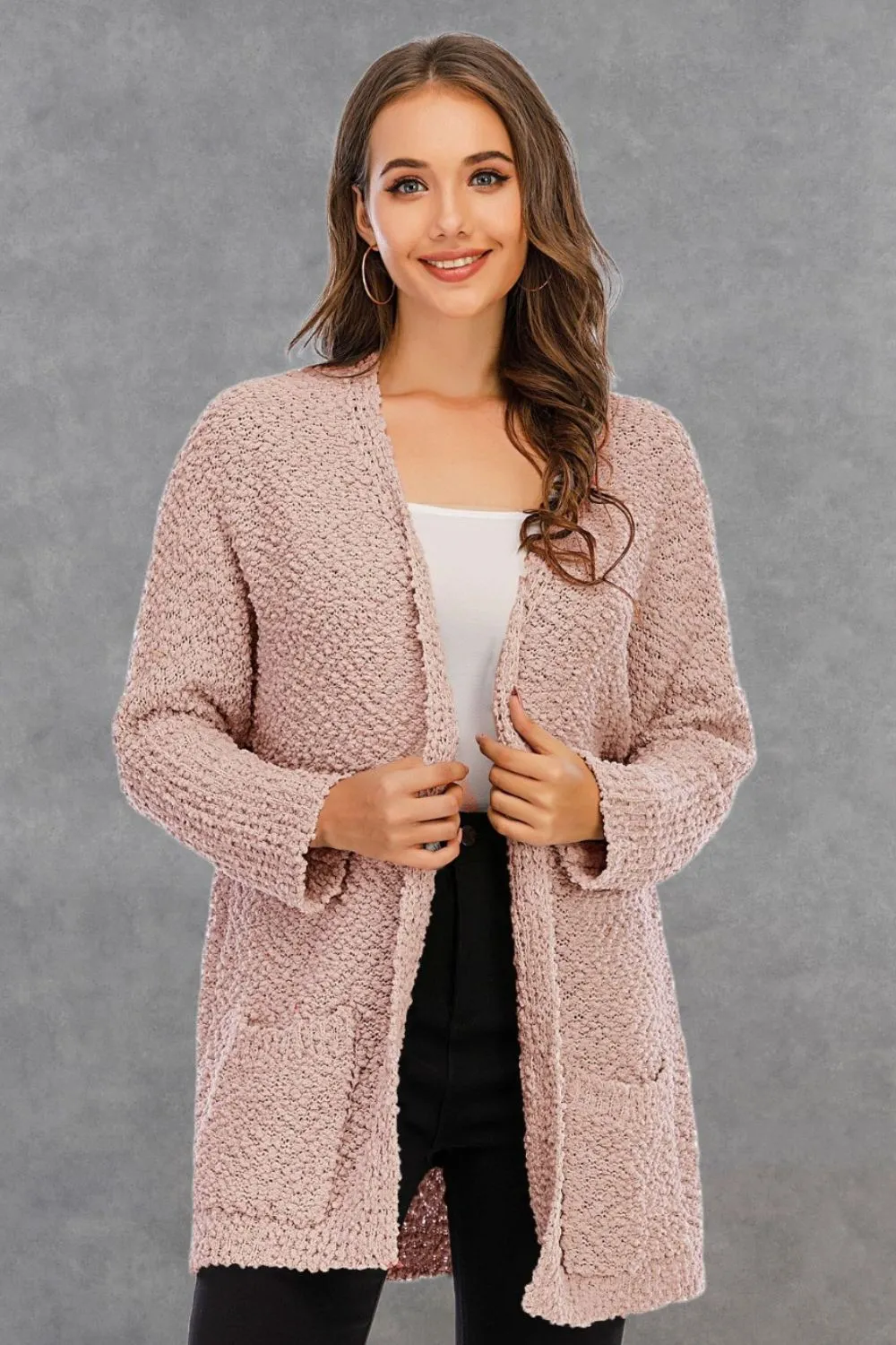 Pocketed Open Front Long Sleeve Cardigan, image 6
