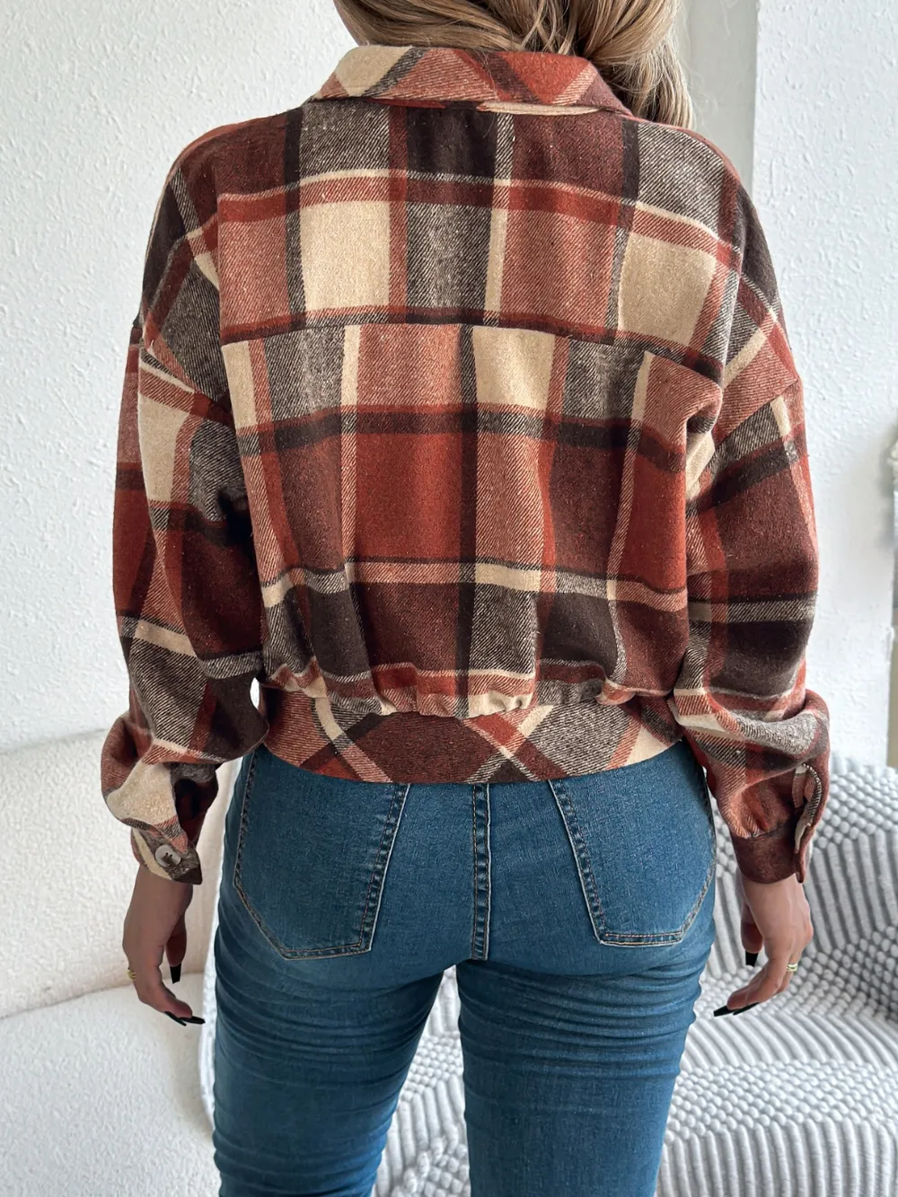Plaid Button Up Long Sleeve Jacket, image 6