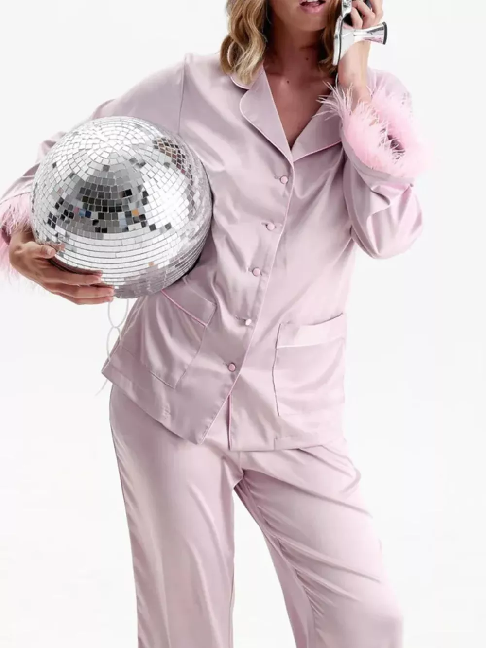 Silky Button Up Top and Pants Lounge Set, image 10