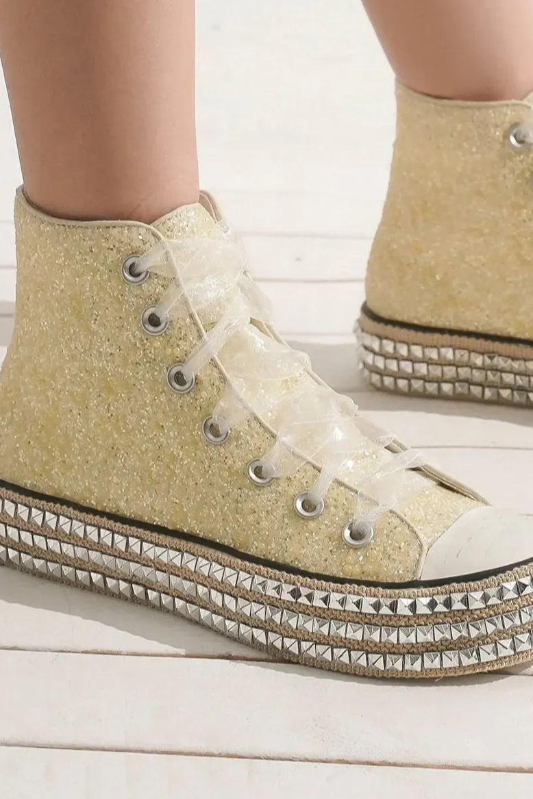 Glitter Lace-Up Studded Platform Sneakers, image 2