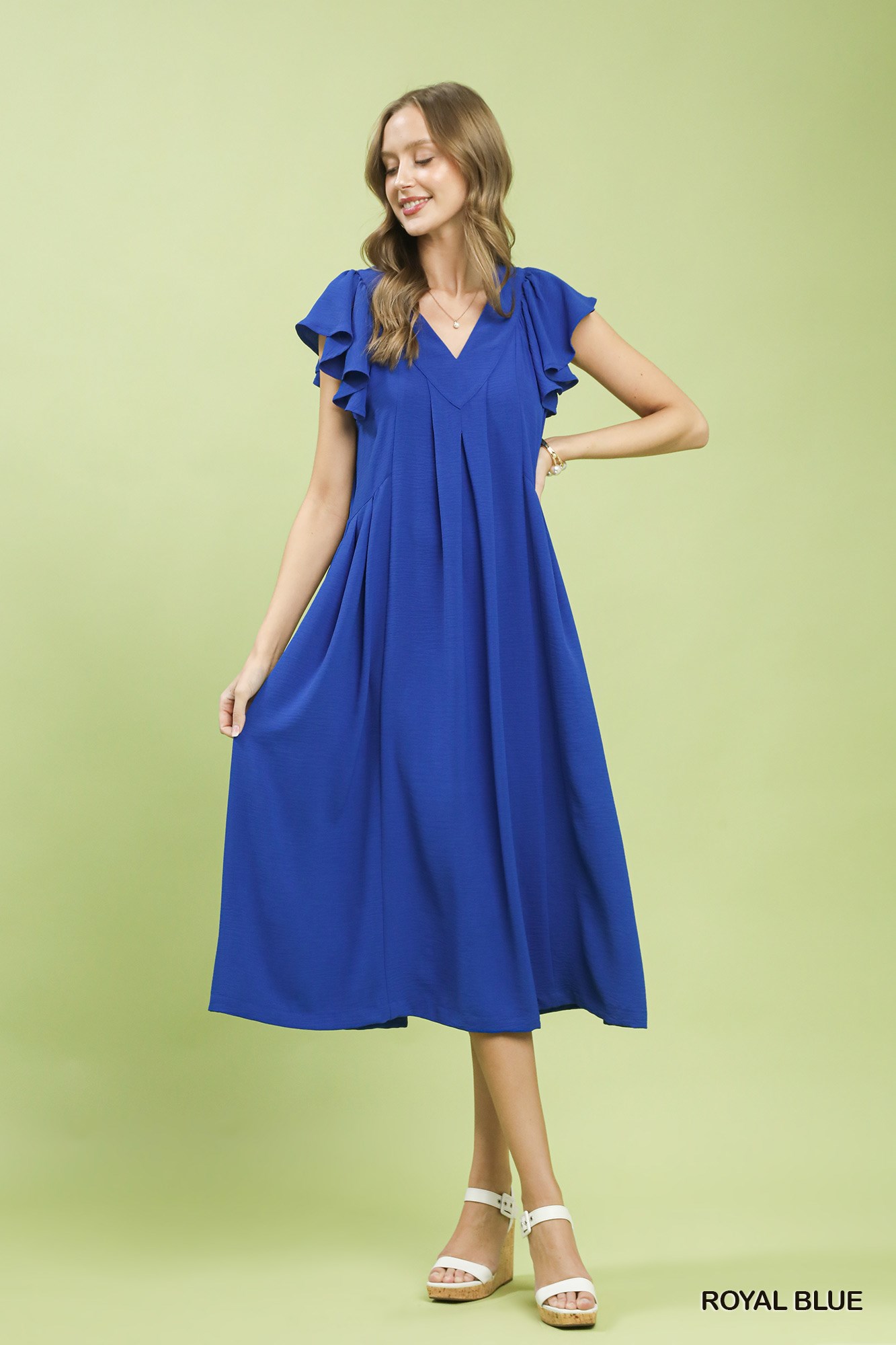 Ruffle Sleeve V-Neck Midi Dress, image 4