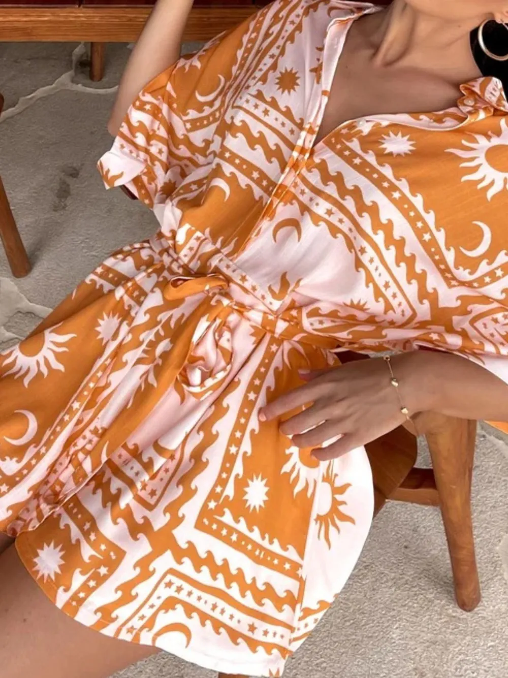 Printed Tie Waist Half Sleeve Romper, image 13