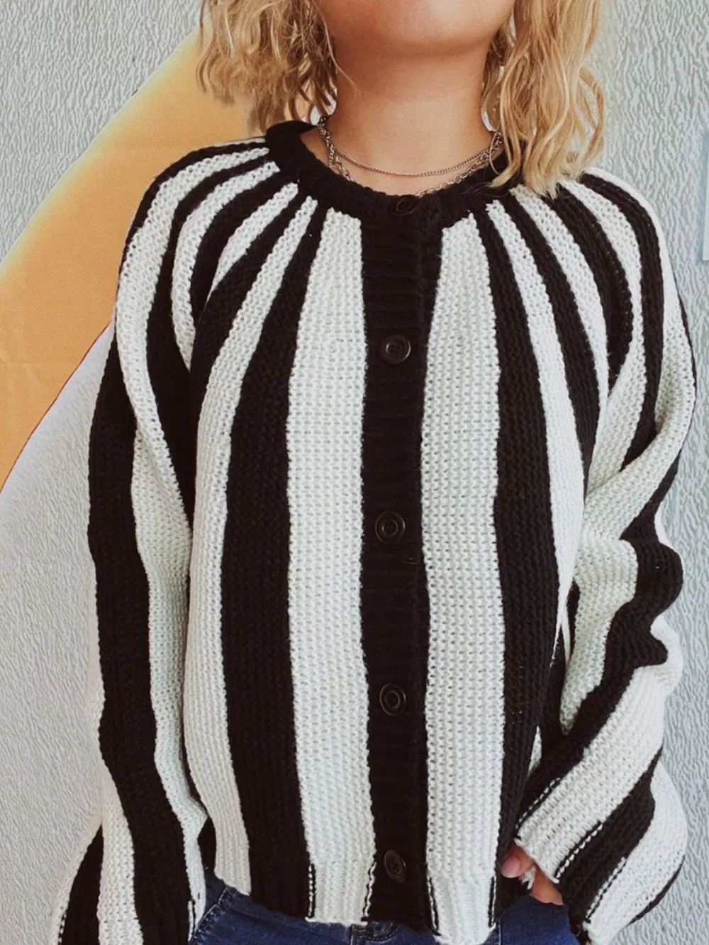 Contrast Stripes Button Down Long Sleeve Cardigan, image 6