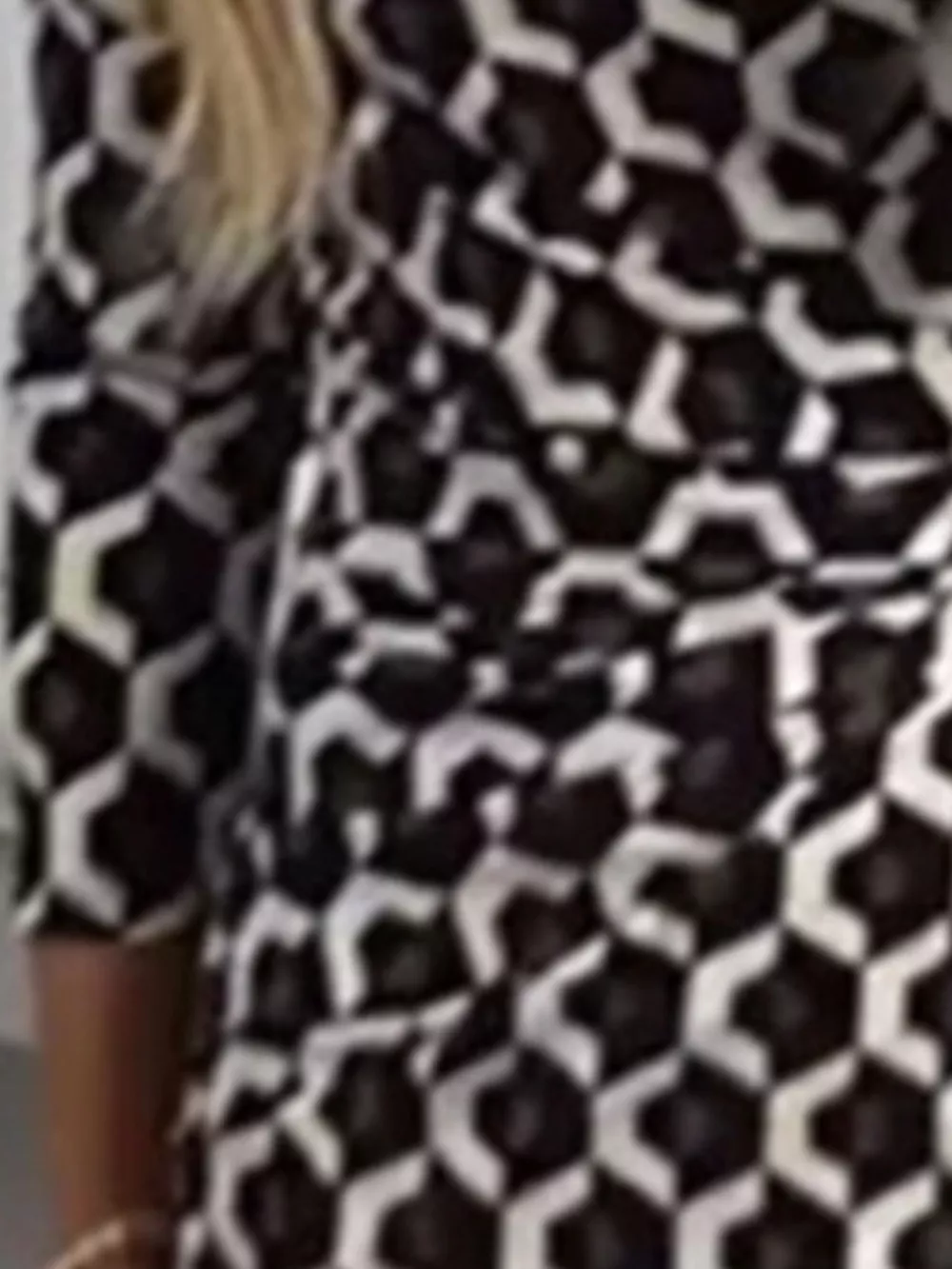 Full Size Geometric Print Mock Neck Ruched Midi Dress Plus Size, image 2