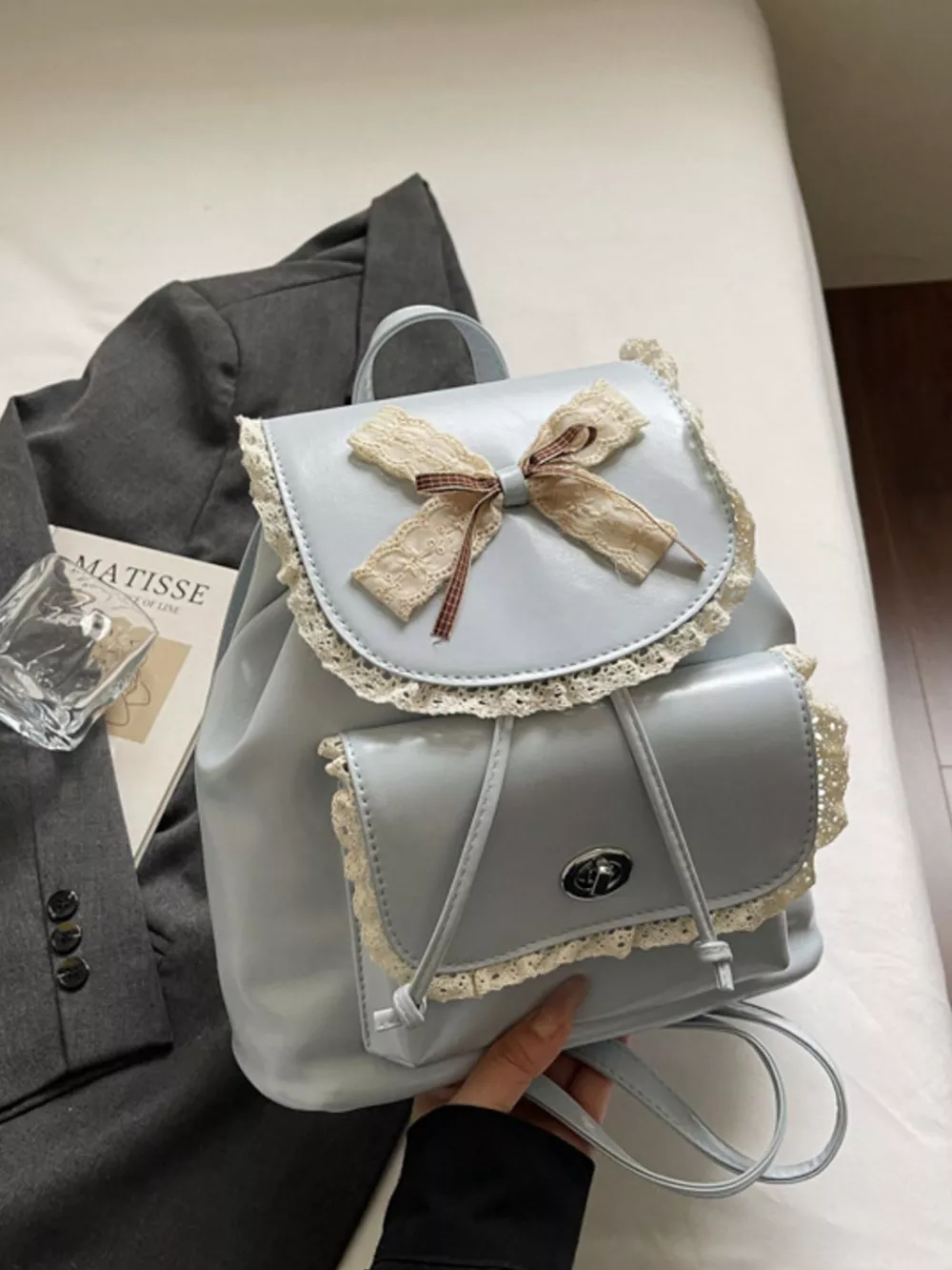 Lace Bowknot Decor Backpack Bag, image 2