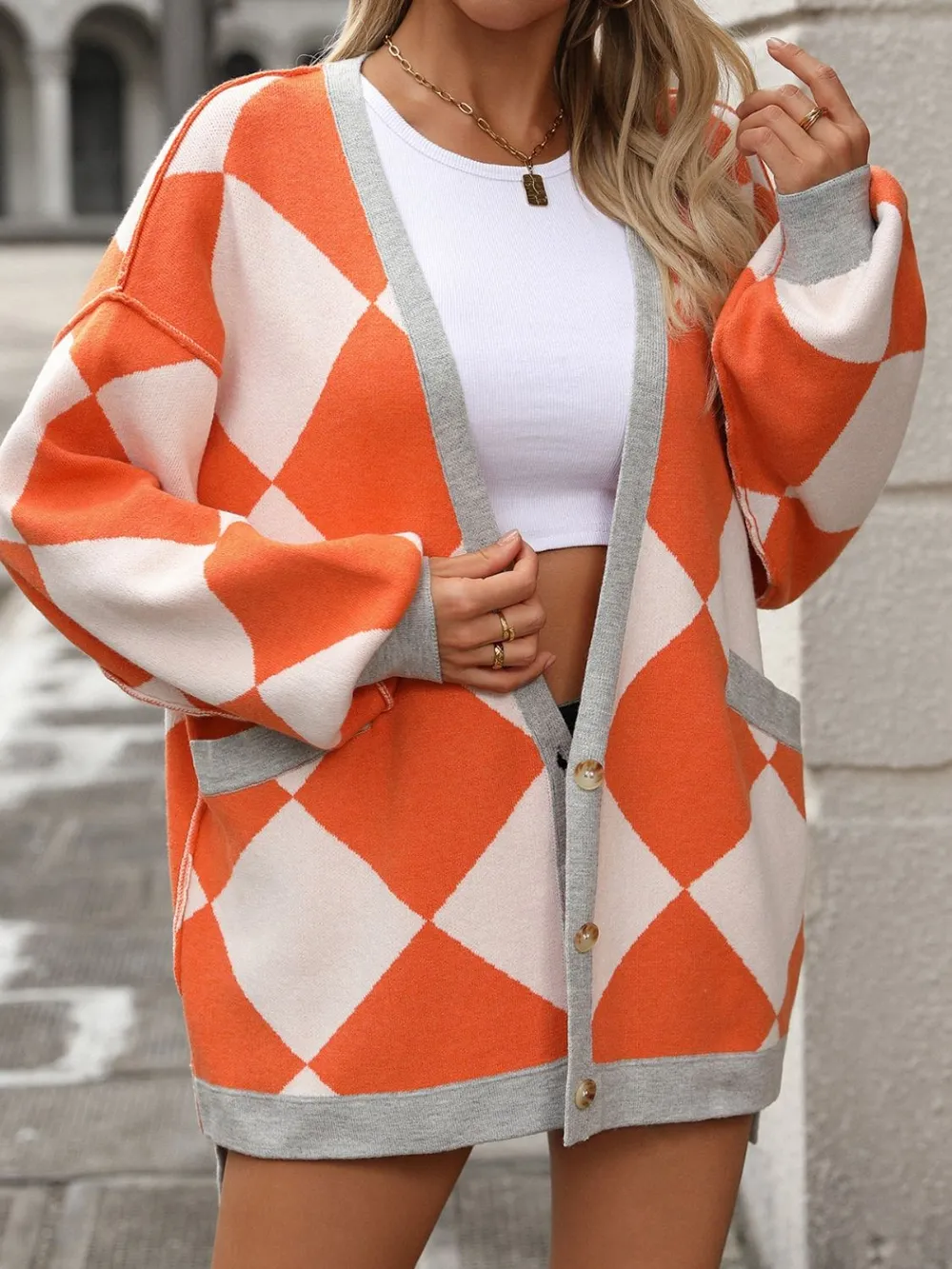 Checkered Dropped Shoulder Long Sleeve Cardigan, image 9