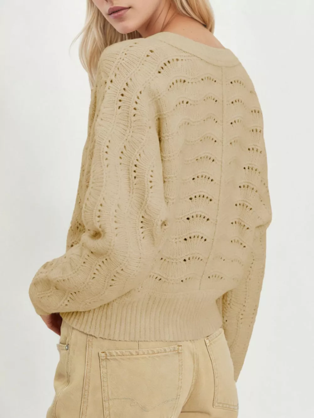 Openwork Button-Down Knit Cardigan, image 5
