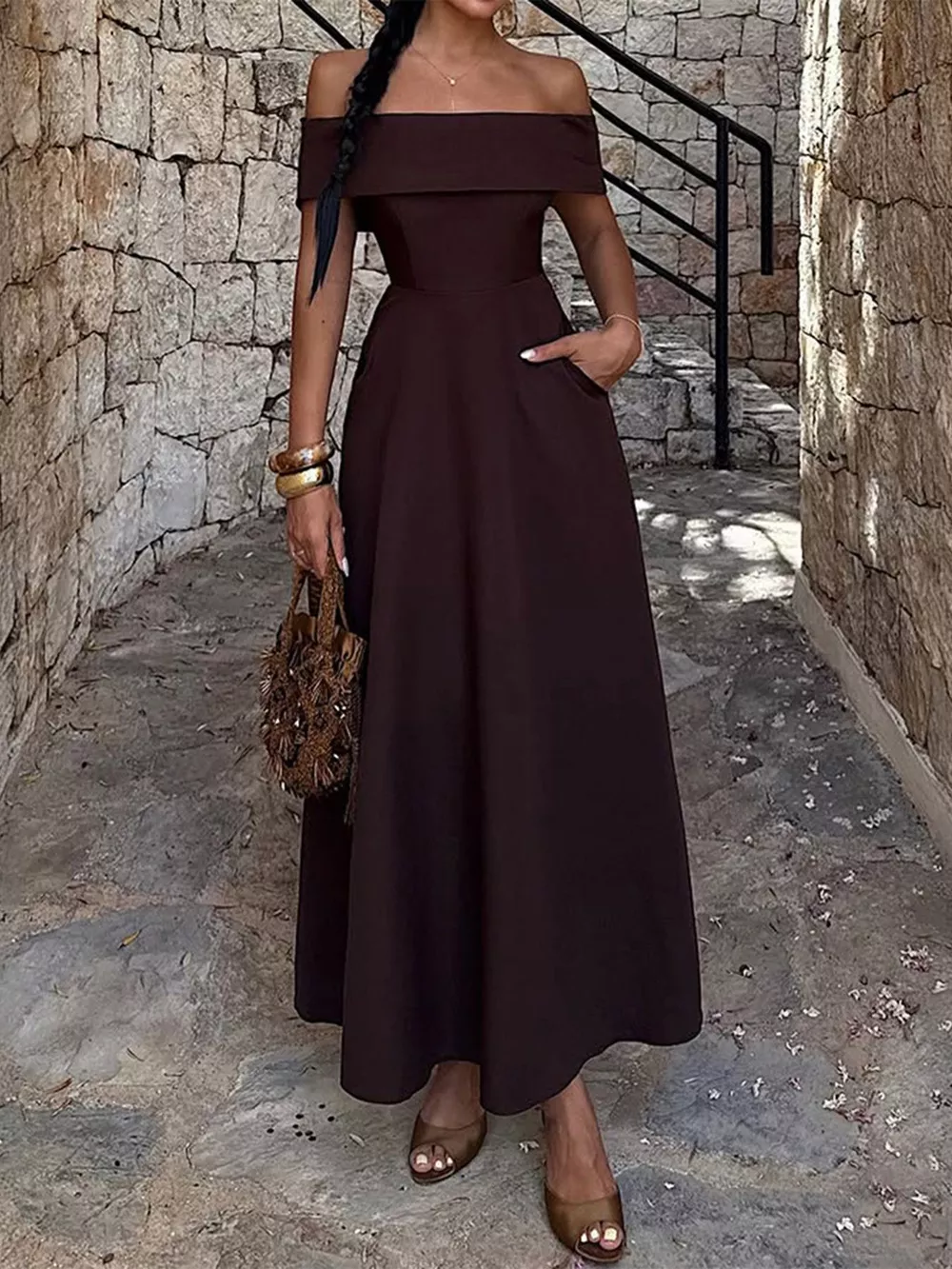 Off-Shoulder A-Line Maxi Dress, image 6