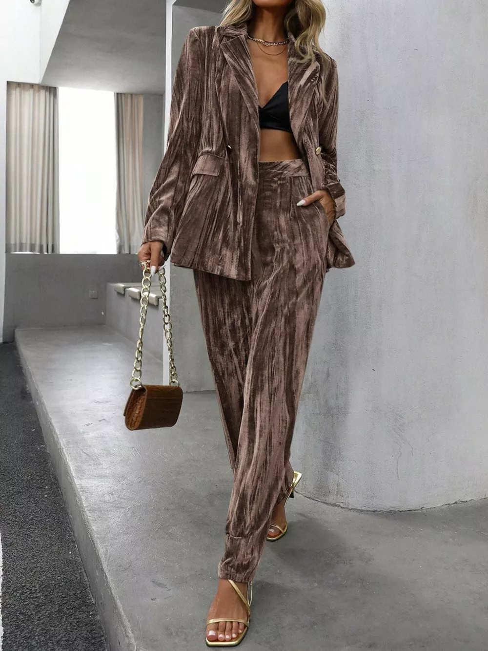 Lapel Collar Long Sleeve Blazer and Pants Set, image 11