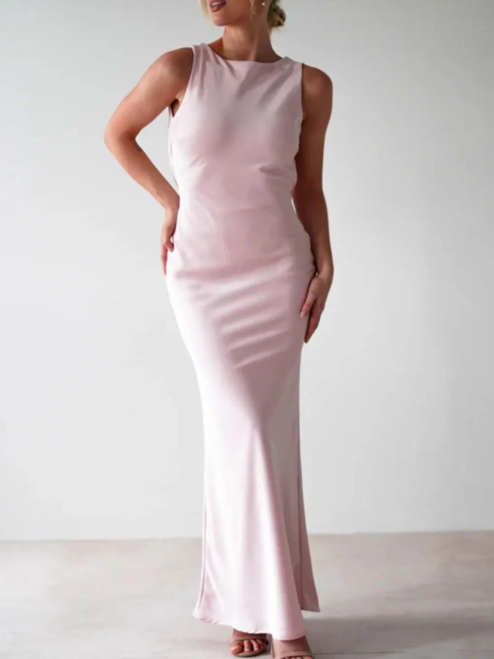 Satin Sleeveless Maxi Dress, image 7