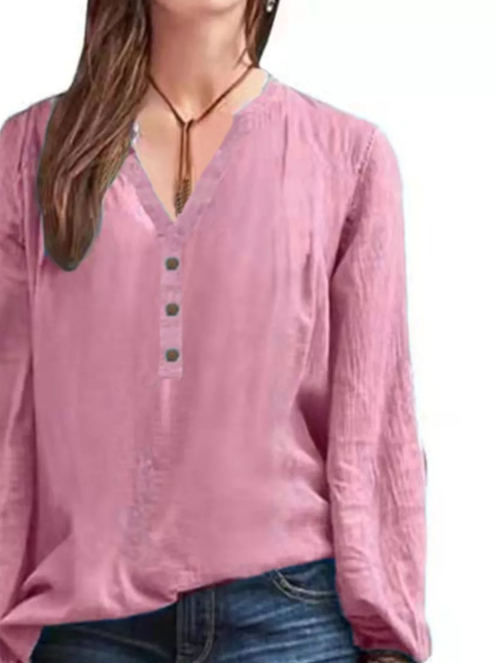 Full Size Notched Long Sleeve Blouse Plus Size, image 17