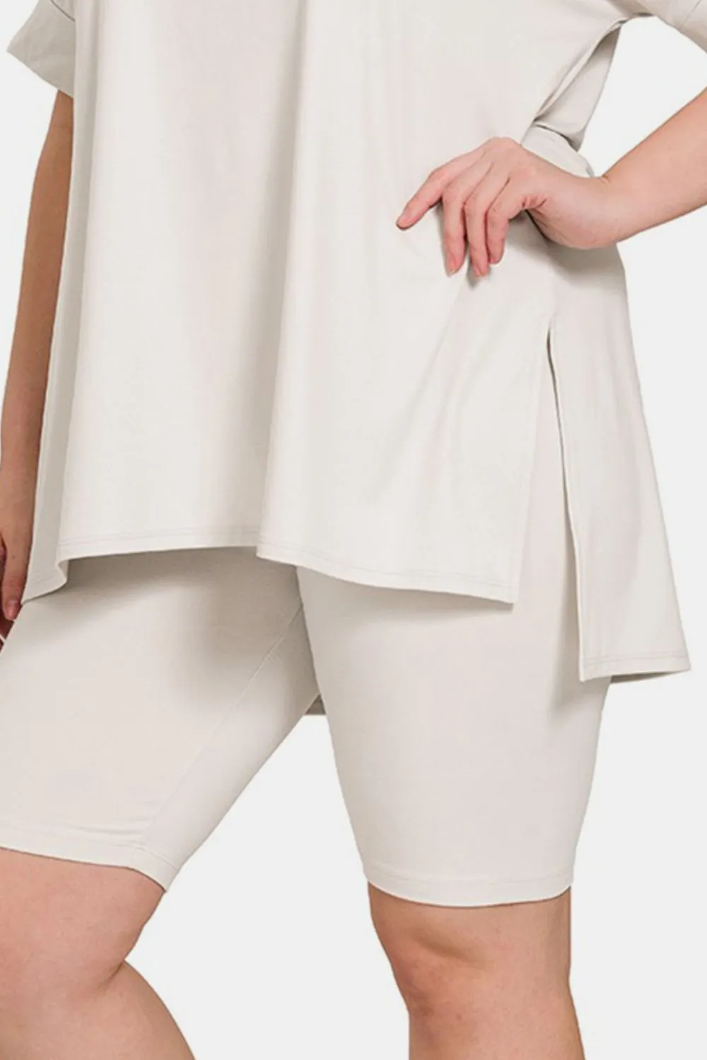 Full Size V-Neck Short Sleeve Slit T-Shirt and Shorts Set, image 3