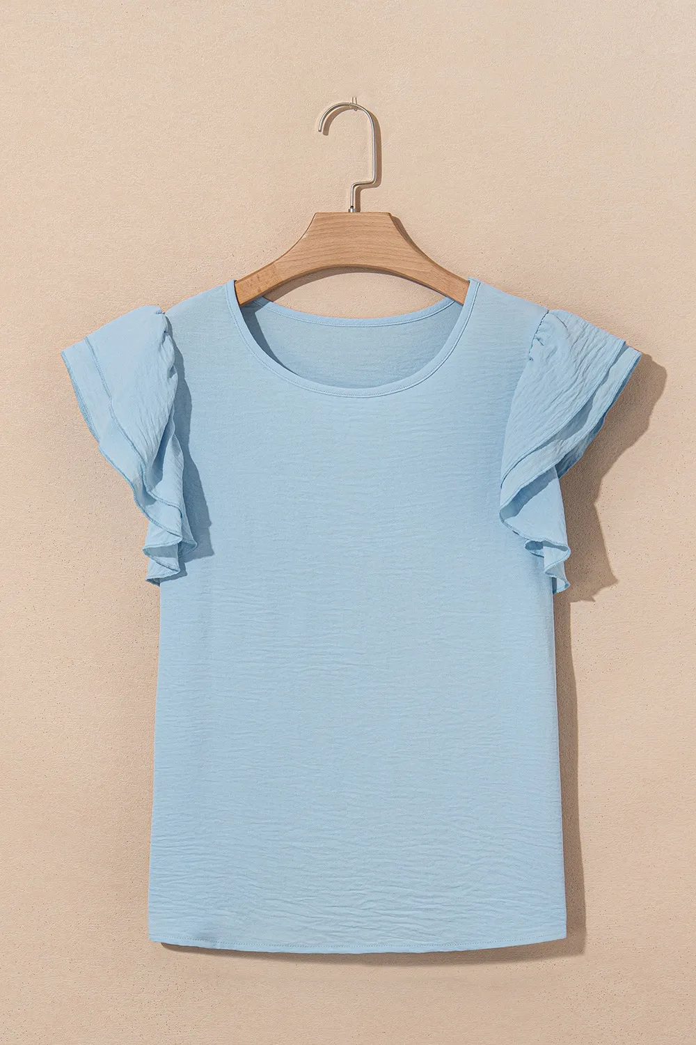 Solid Color Ruffled Short Sleeve Casual Blouse, image 12