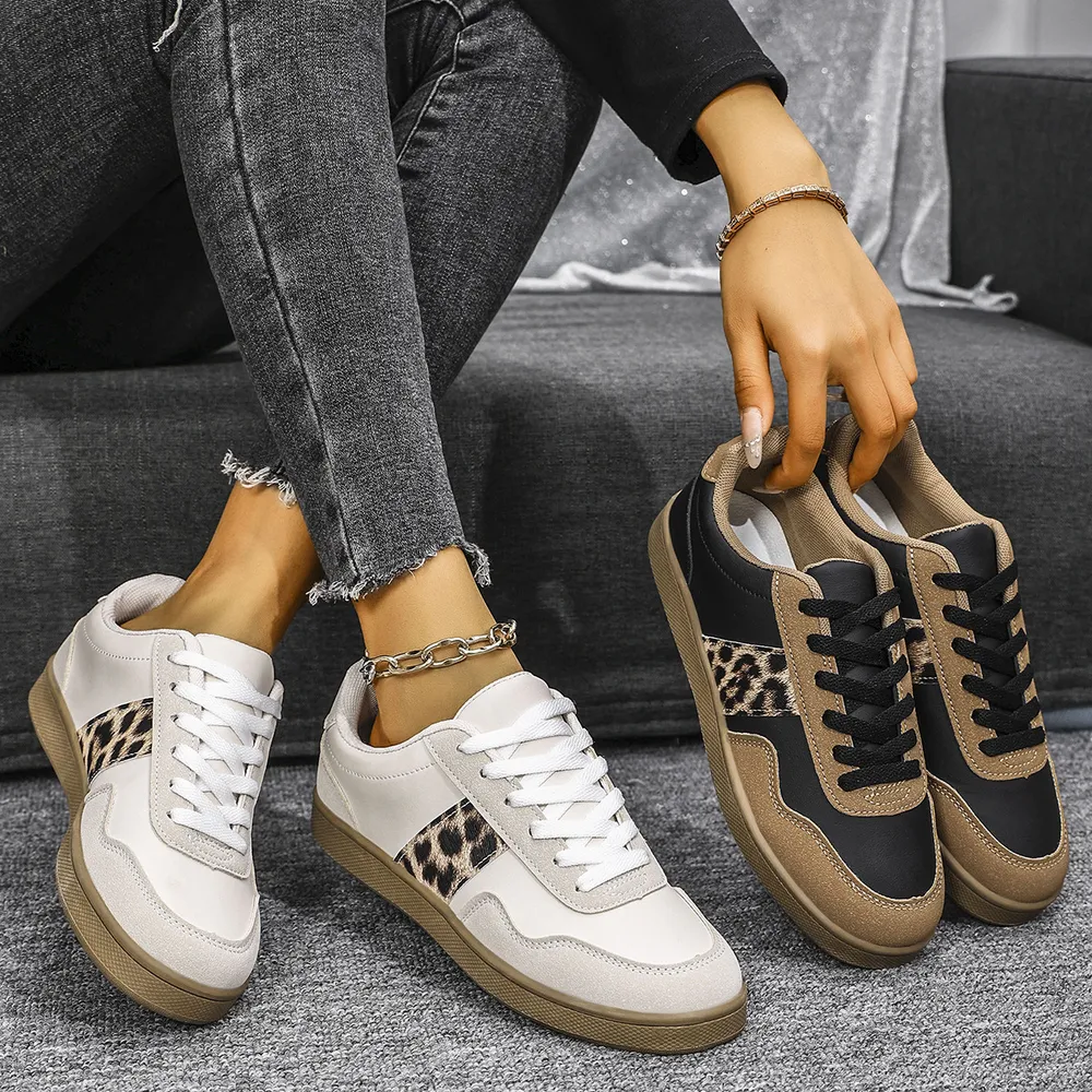 Leopard Lace Up Round Toe Sneakers, image 2