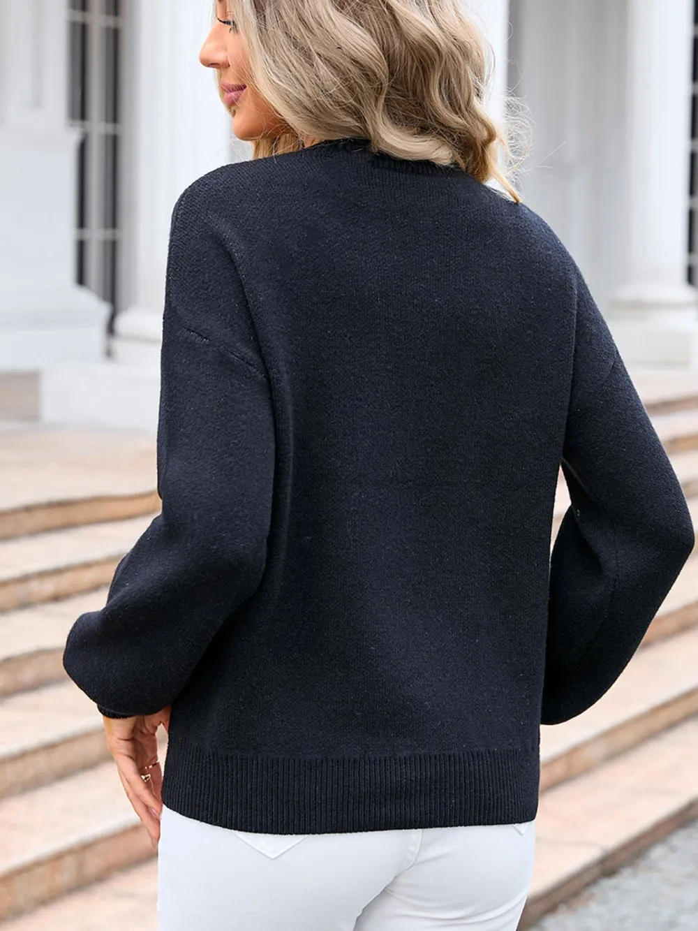 Bow Graphic Round Neck Long Sleeve Sweater, image 9