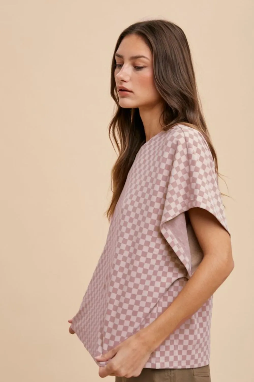 Checkered Round Neck Short Sleeve T-Shirt, image 2