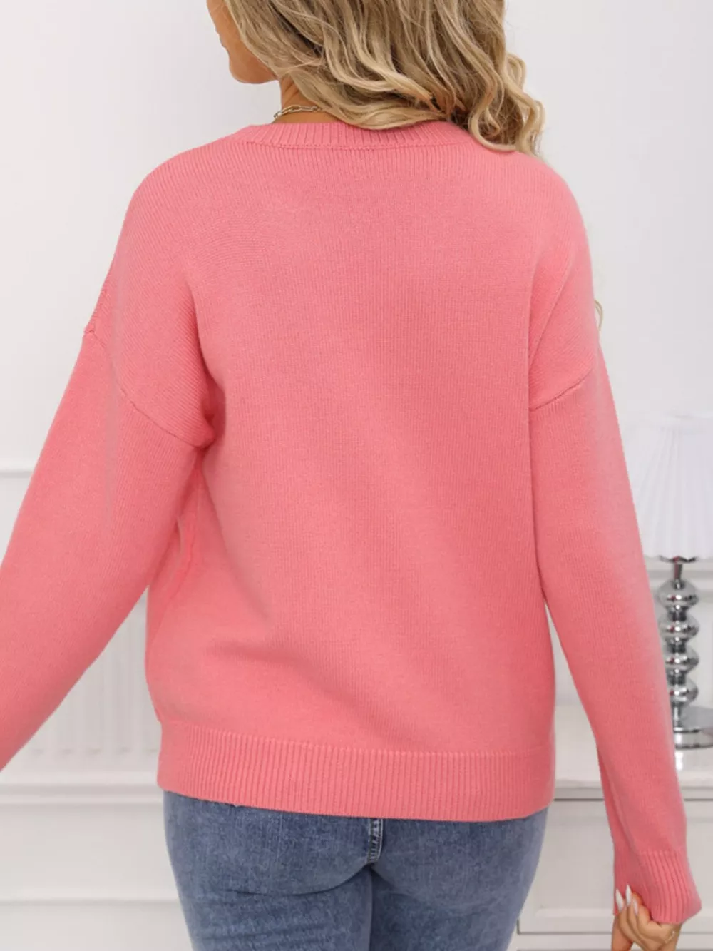 Valentine's Day Heart Bow Round Neck Sweater, image 9