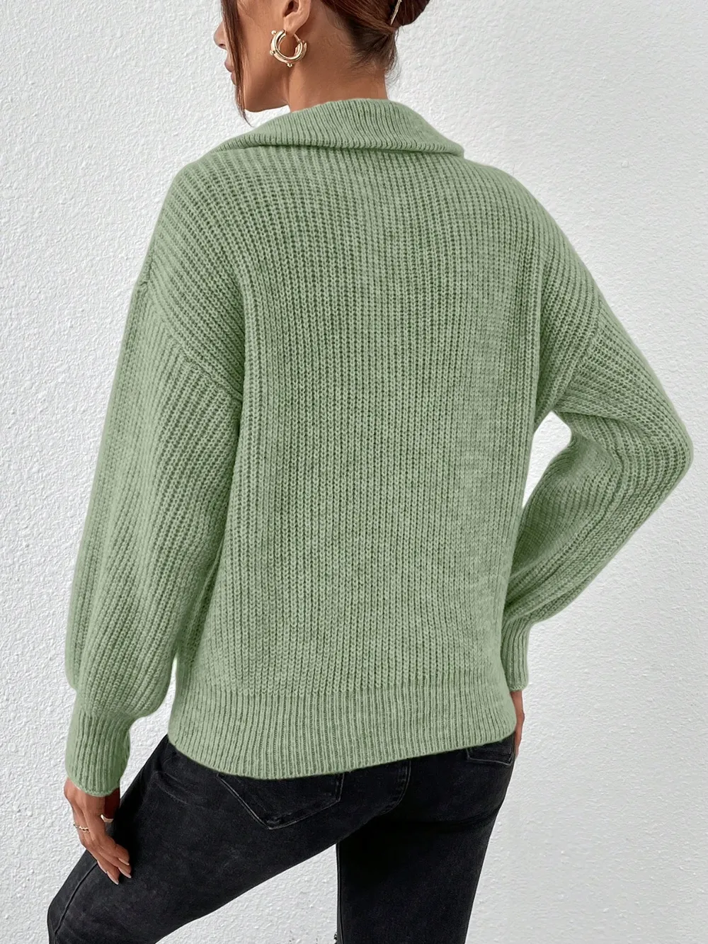 Half Zip Dropped Shoulder Sweater, image 10