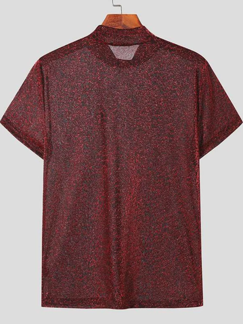 Men's Full Size Glitter Mock Neck Short Sleeve Top Plus Size, image 4