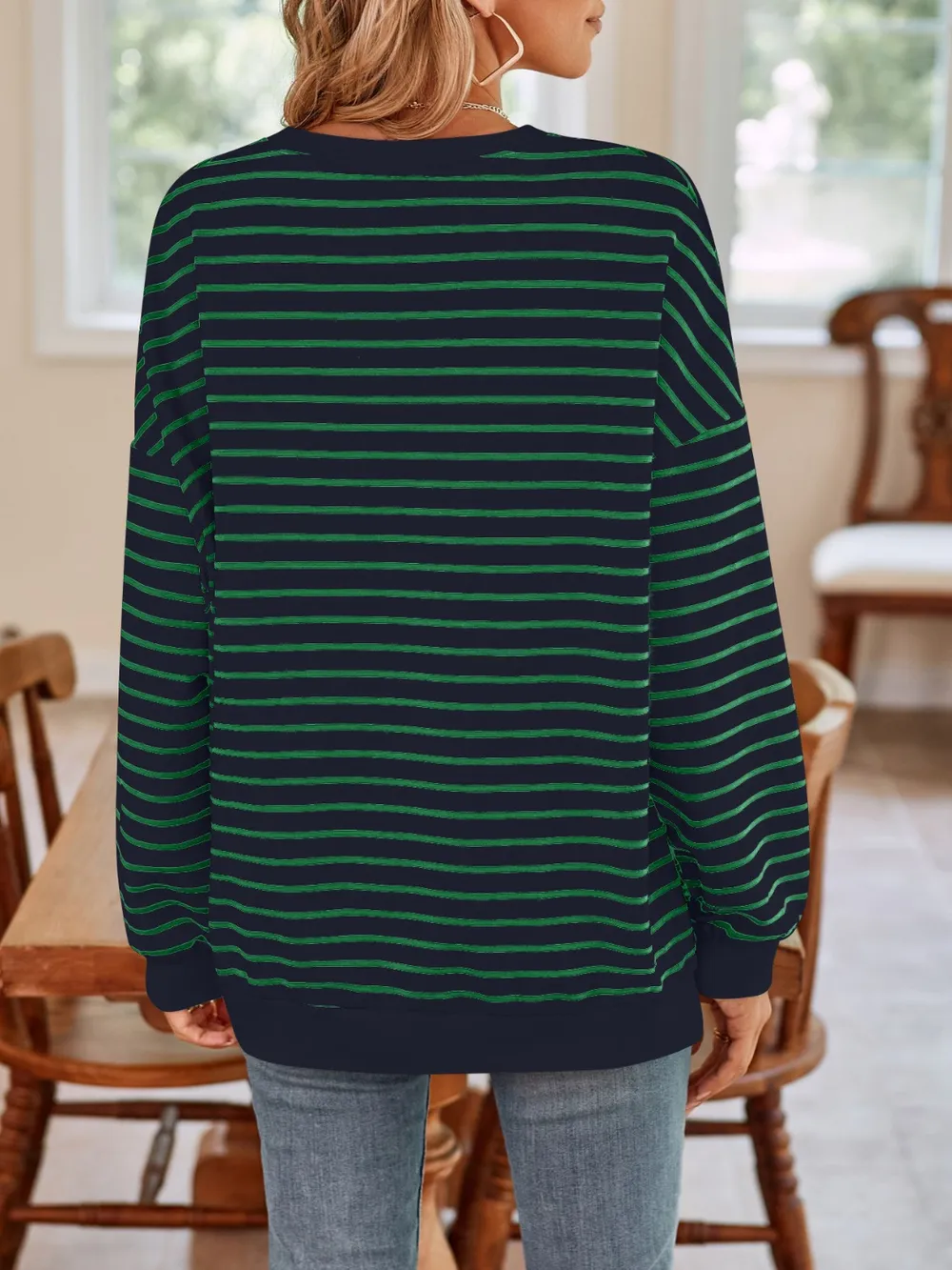 Striped Round Neck Long Sleeve Sweatshirt, image 35