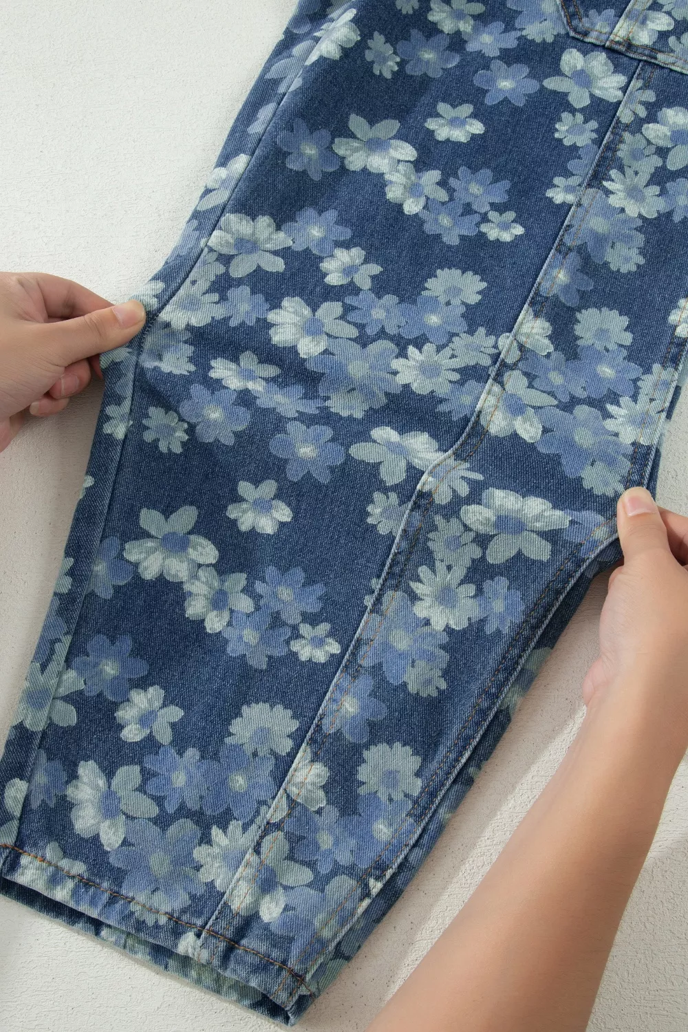 Dainty Floral Printed Drawstring Barrel Jeans, image 13