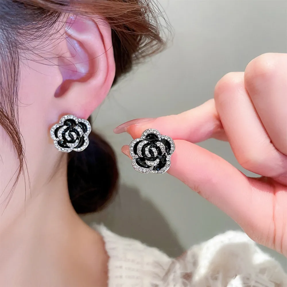 Copper Rhinestone Flower Earrings, image 3
