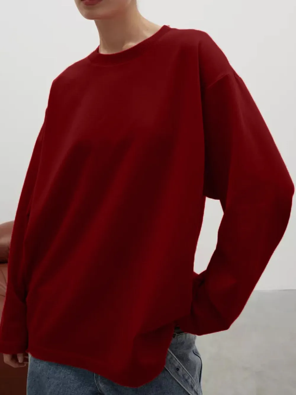 Round Neck Dropped Shoulder Long Sleeve T-Shirt, image 18