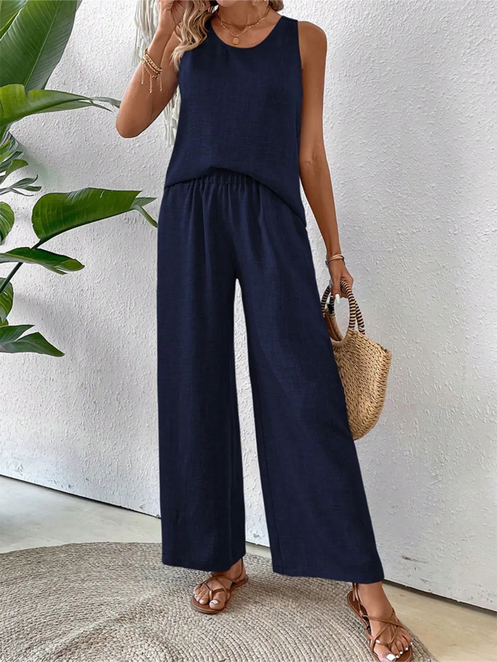 Round Neck Tank and Wide Leg Pants Set, image 9
