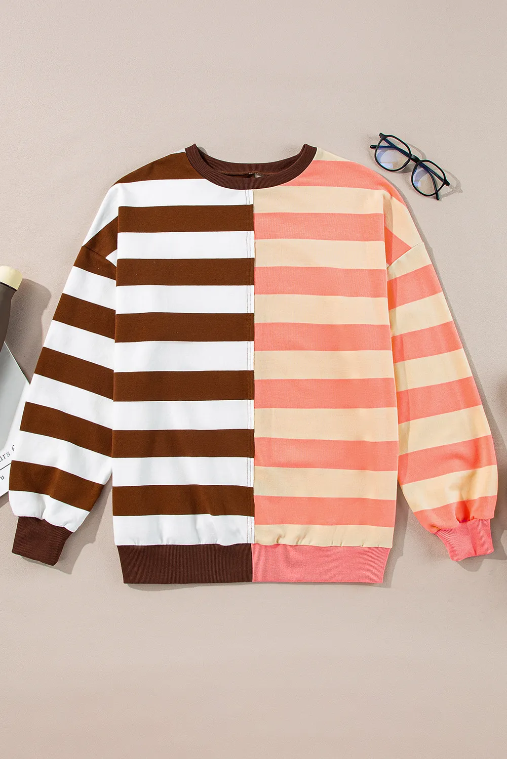 Striped Round Neck Long Sleeve Sweatshirt, image 6