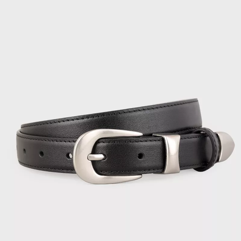 Classic Leather Belt with Silver Buckle