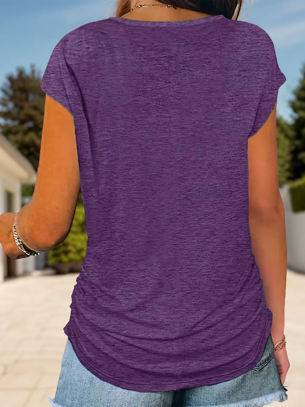 Full Size Half Zip Cap Sleeve T-Shirt, image 13