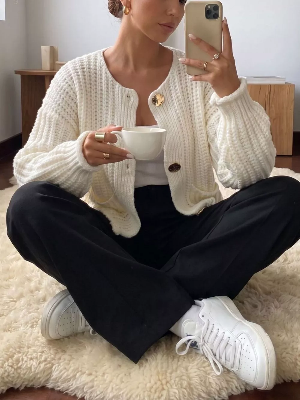 Ribbed Knit Cardigan with Gold-Tone Buttons, image 4