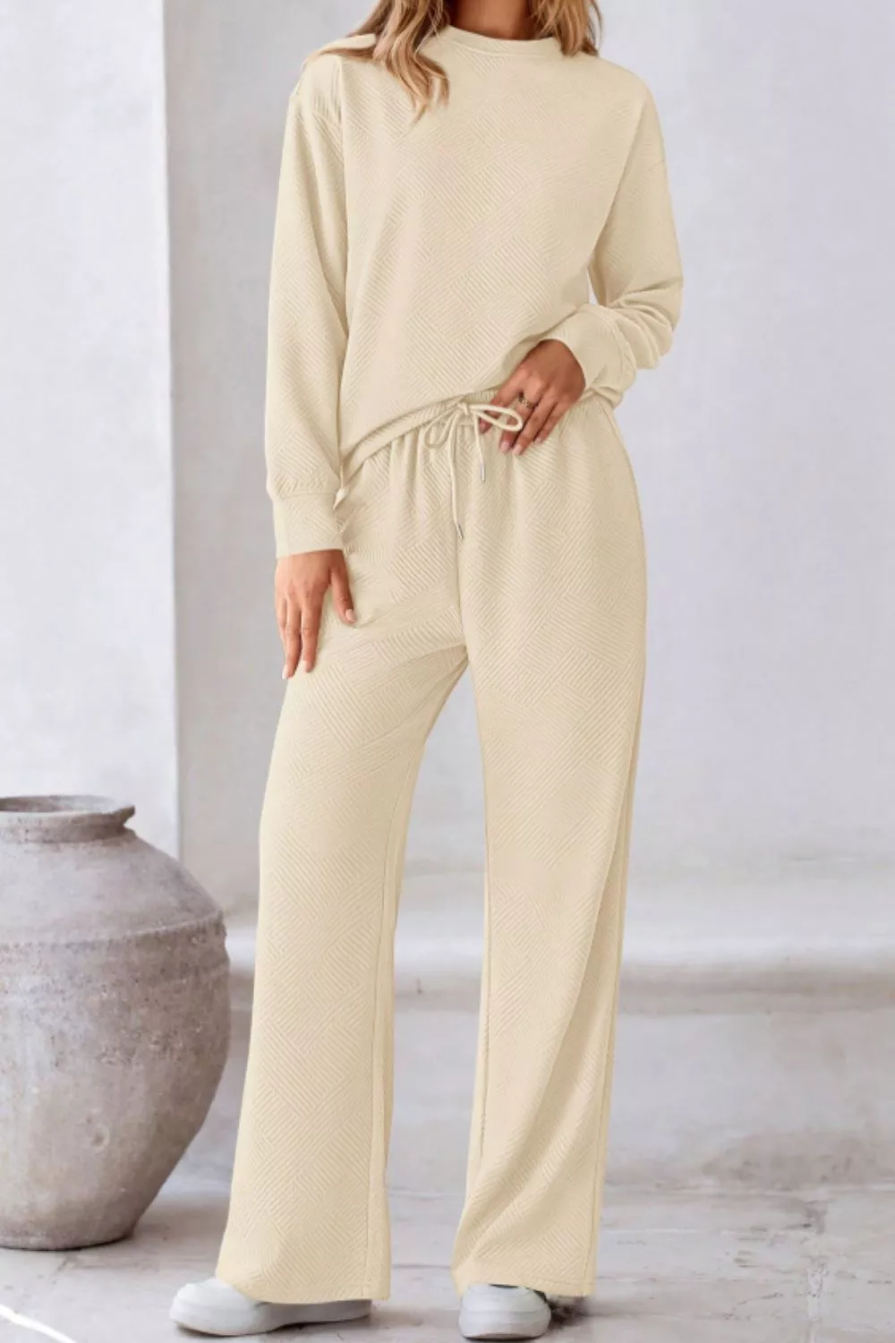 Round Neck Long Sleeve Top and Pants Set, image 4