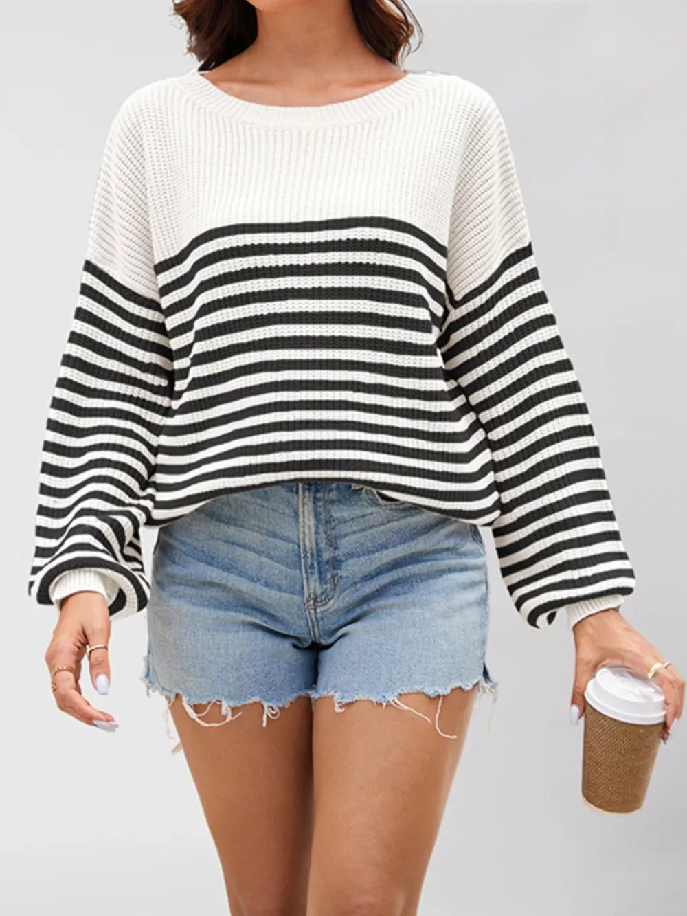 Striped Knit Long Sleeve Sweater, image 4