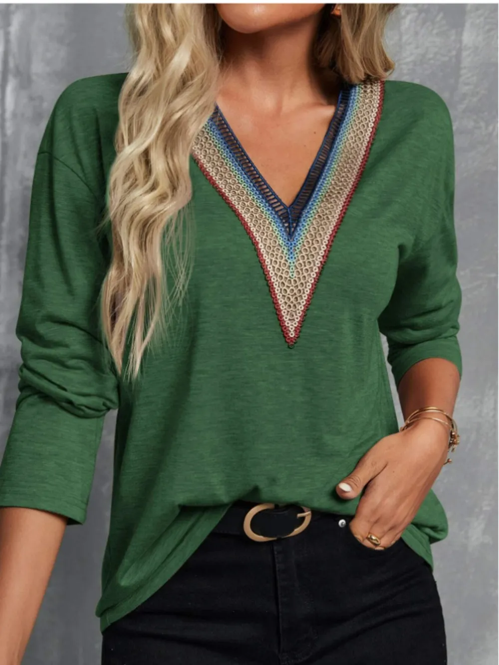 V-Neck Long Sleeve T-Shirt, image 9
