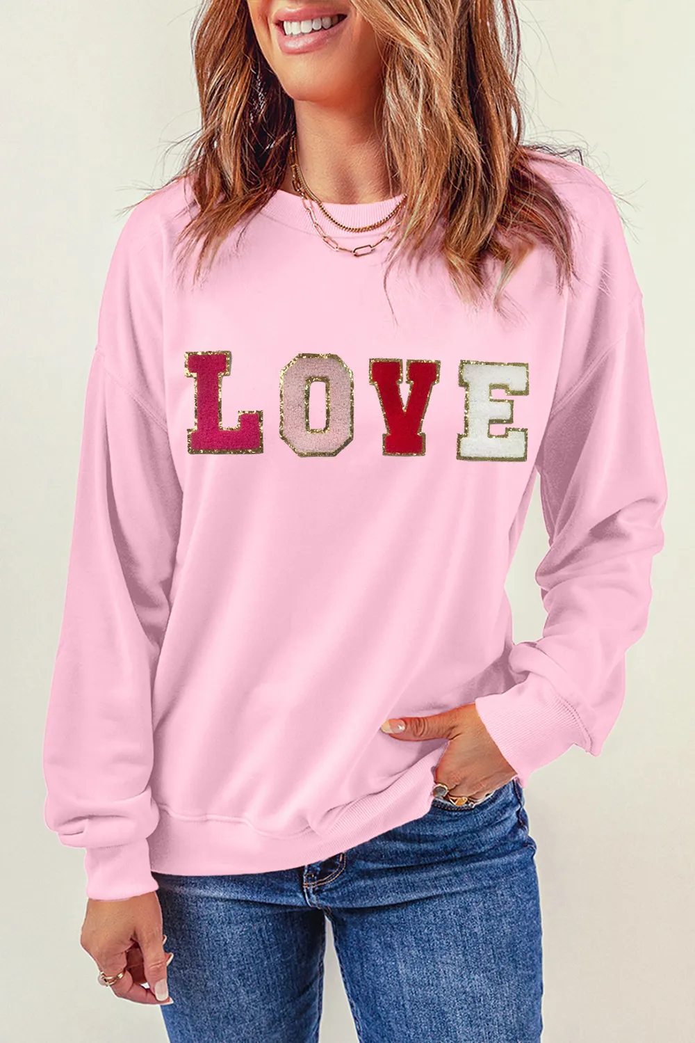 LOVE Patch Round Neck Dropped Shoulder Sweatshirt, image 3