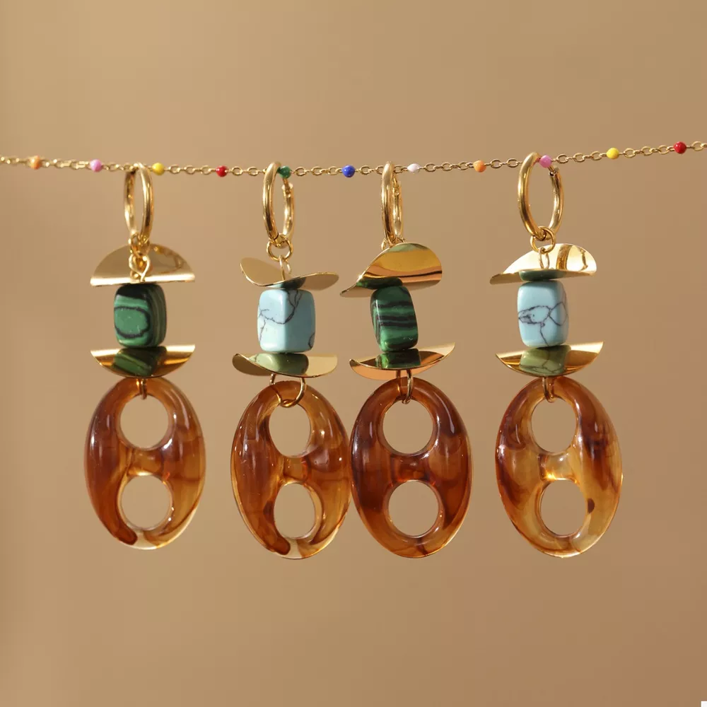 Turquoise Resin Geometric Drop Earrings, image 5