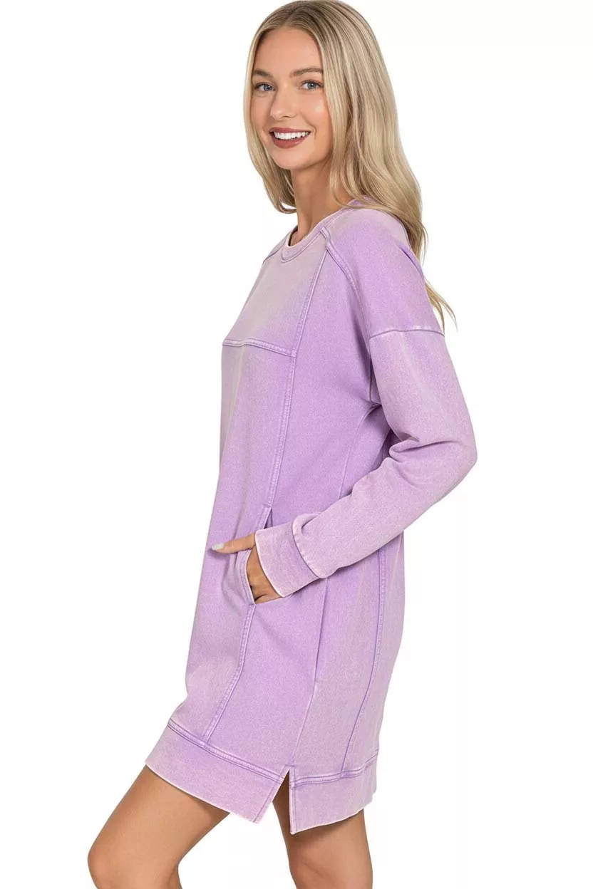 French Terry Acid Washed Dress with Pockets, image 3