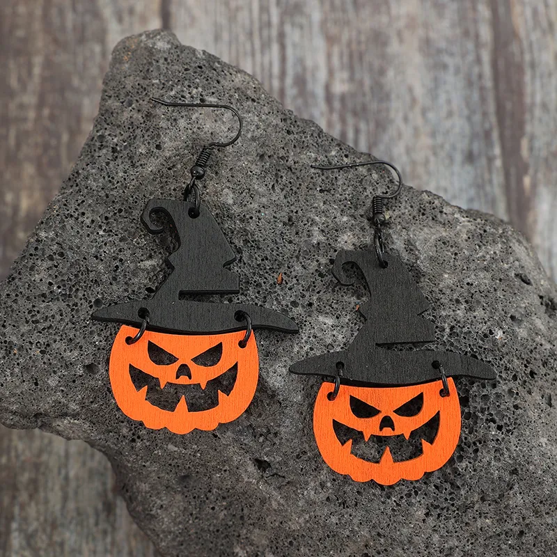 Wooden Pumpkin Shape Earrings, image 3