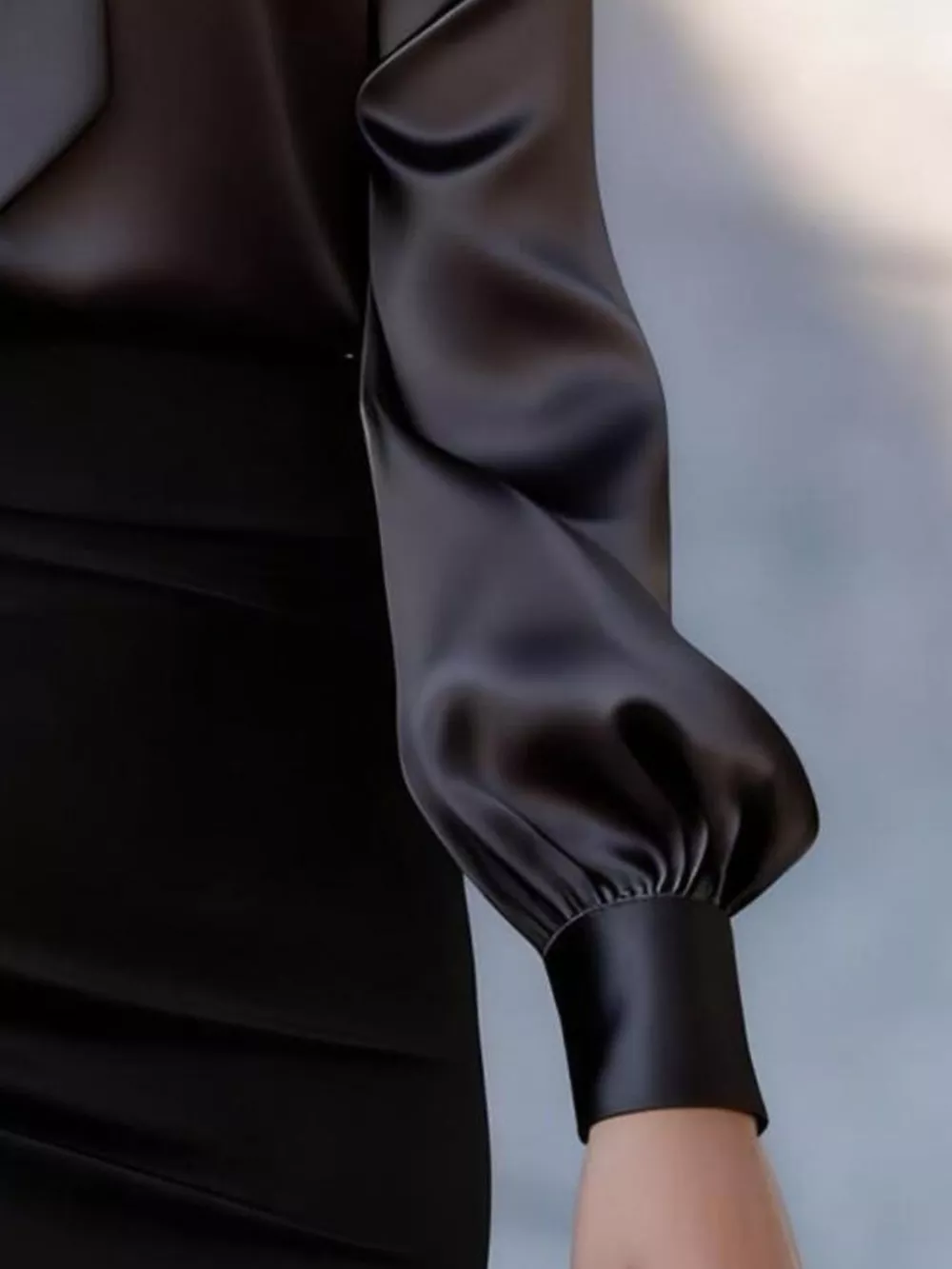 Satin Bow Tie Long Sleeve Blouse, image 9