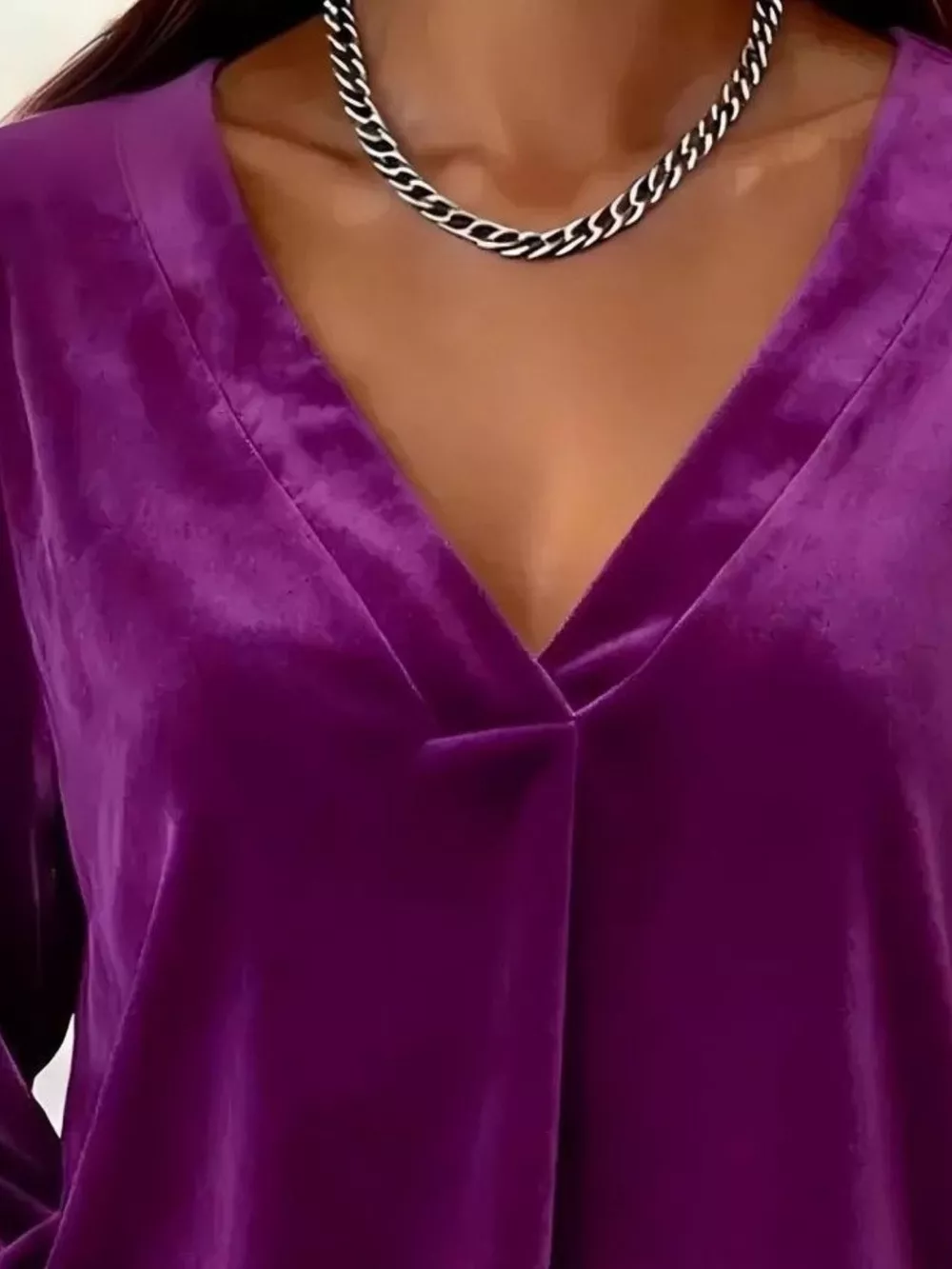 Full Size Velvet V-Neck Balloon Sleeve Blouse Plus Size, image 4