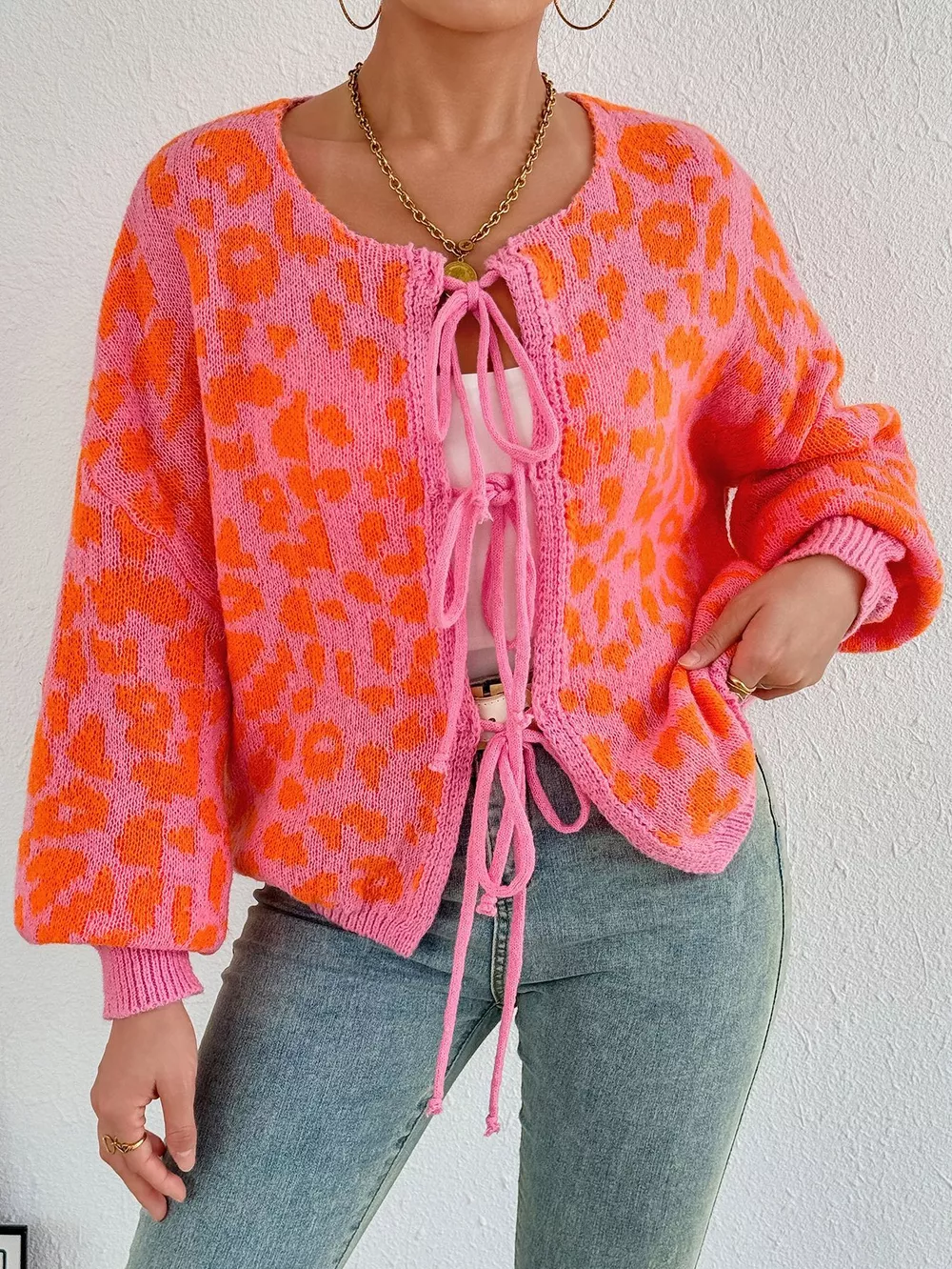 Leopard Tie Front Cardigan