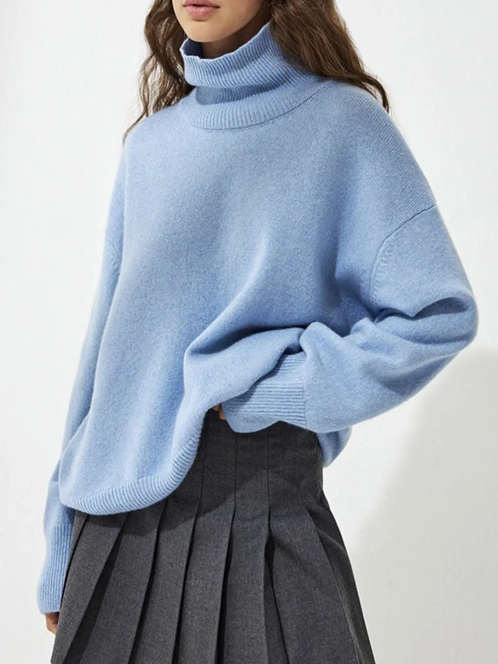 Ribbed Detail Turtleneck Dropped Shoulder Sweater, image 23