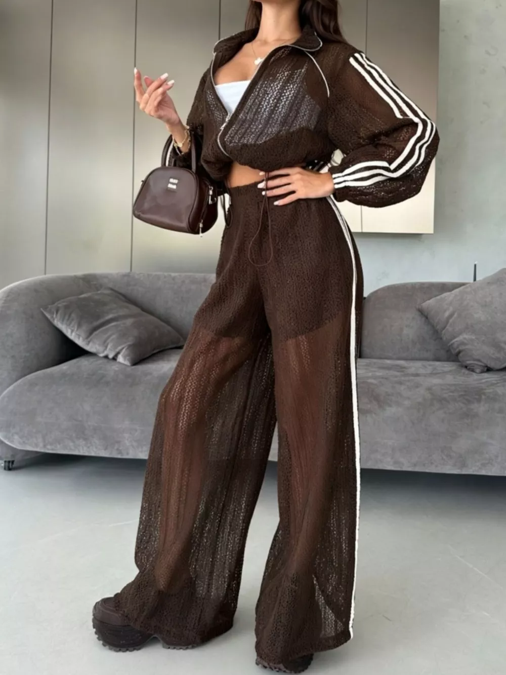 Side Stripes Zip Up Top and Pants Set, image 4
