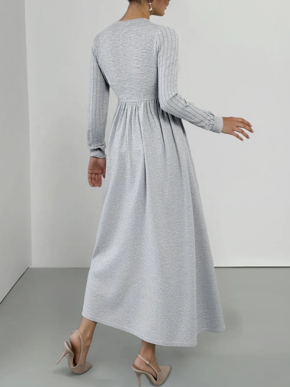 Lace Detail V-Neck Maxi Dress with Side Slit, image 5