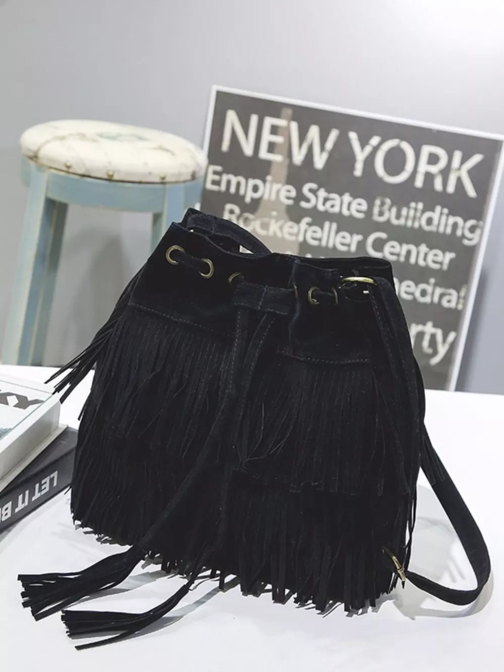 Fringe Drawstring Crossbody Bag, image 2